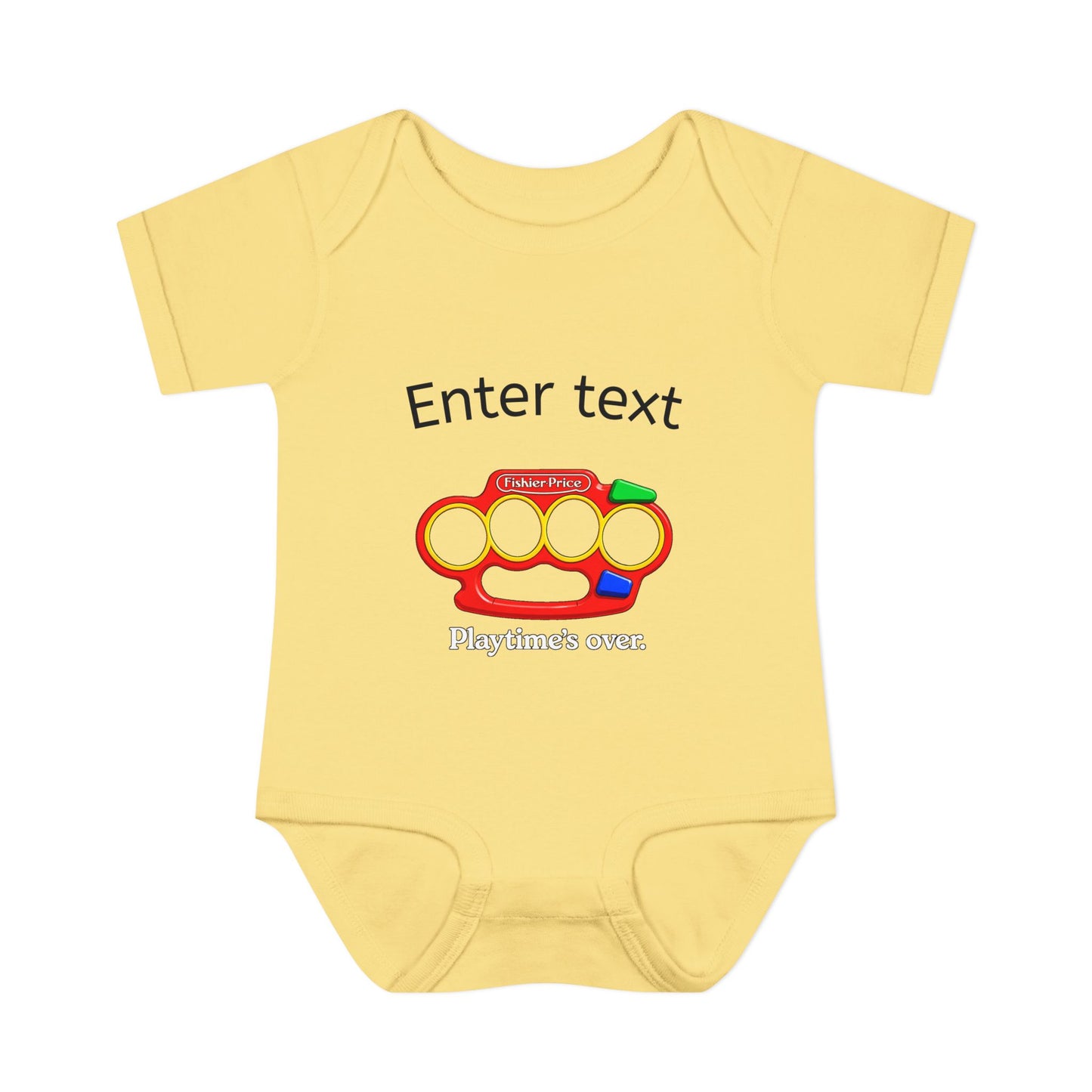Infant Bodysuit with Colorful Toy Rattle Graphic — "Playtime Over" Baby Onesie