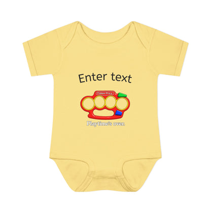 Infant Bodysuit with Colorful Toy Rattle Graphic — "Playtime Over" Baby Onesie