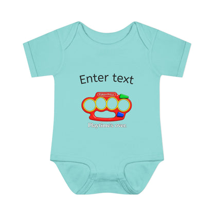 Infant Bodysuit with Colorful Toy Rattle Graphic — "Playtime Over" Baby Onesie