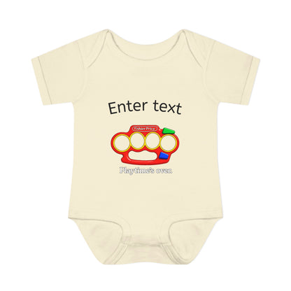 Infant Bodysuit with Colorful Toy Rattle Graphic — "Playtime Over" Baby Onesie
