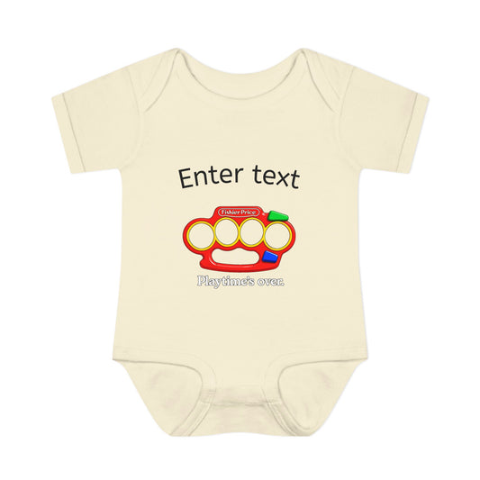 Infant Bodysuit with Colorful Toy Rattle Graphic — "Playtime Over" Baby Onesie