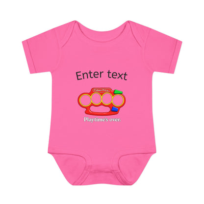 Infant Bodysuit with Colorful Toy Rattle Graphic — "Playtime Over" Baby Onesie
