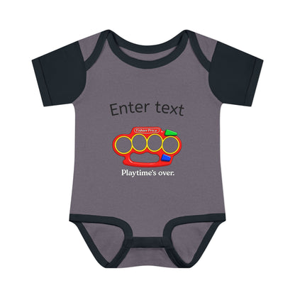 Infant Bodysuit with Colorful Toy Rattle Graphic — "Playtime Over" Baby Onesie