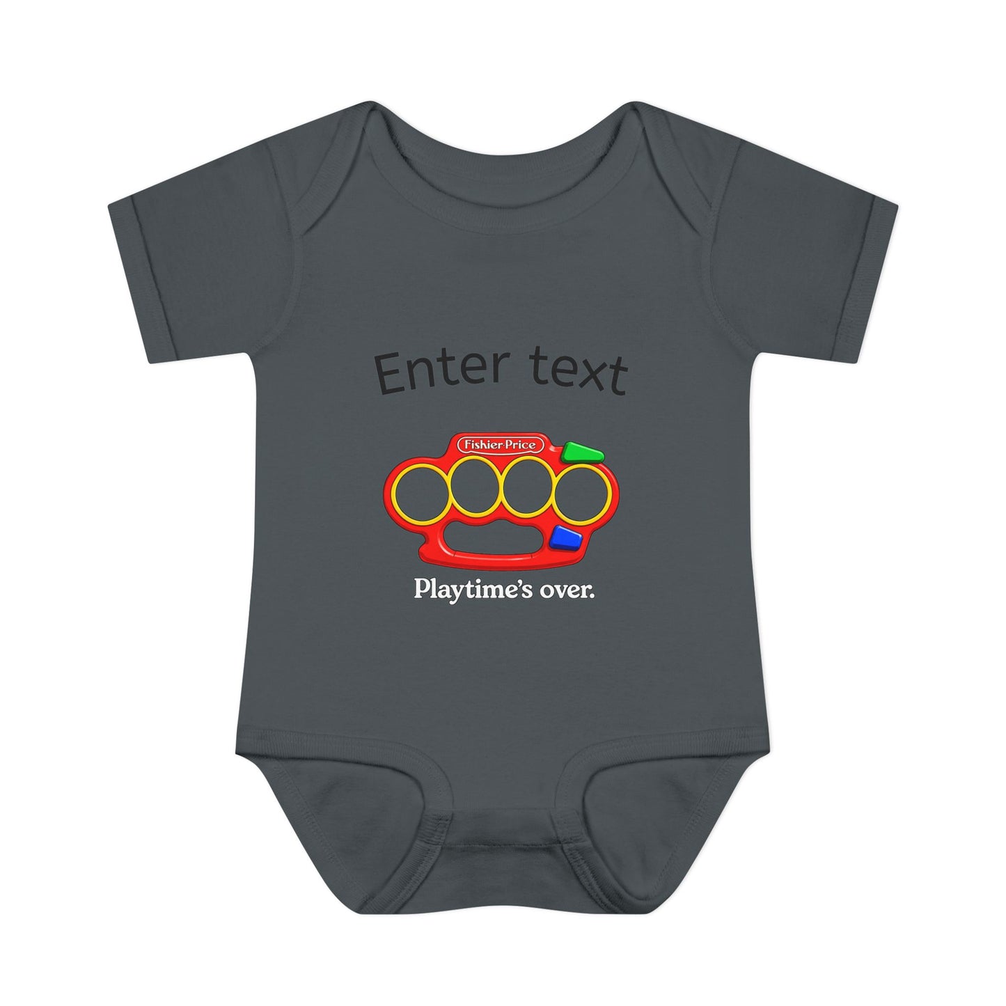 Infant Bodysuit with Colorful Toy Rattle Graphic — "Playtime Over" Baby Onesie