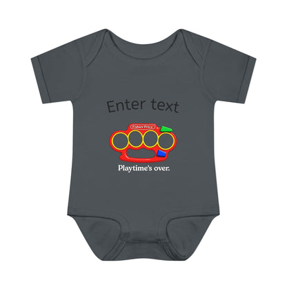 Infant Bodysuit with Colorful Toy Rattle Graphic — "Playtime Over" Baby Onesie