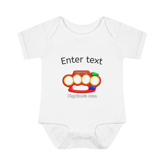 Infant Bodysuit with Colorful Toy Rattle Graphic — "Playtime Over" Baby Onesie