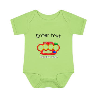Infant Bodysuit with Colorful Toy Rattle Graphic — "Playtime Over" Baby Onesie